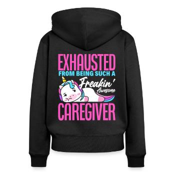 Pflegekraft Einhorn - Frauen Premium Bio Zip Hoodie - Schwarz - Hinten - Julia (174cm)