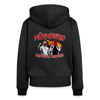 Nürnberg und nicht anders UPDATE - Frauen Premium Bio Zip Hoodie - Schwarz - Hinten - Julia (174cm)