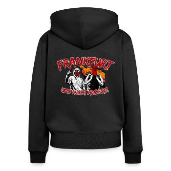 Frankfurt und nicht anders UPDATE - Frauen Premium Bio Zip Hoodie - Schwarz - Hinten - Julia (174cm)