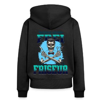 Ein Friseur ist immer im Stress - Frauen Premium Bio Zip Hoodie - Schwarz - Hinten - Julia (174cm)