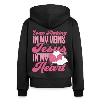Fabrication de savon Fabrication de jésus Foi - Sweat à capuche zippé Premium bio Femme - noir - Dos - Julia (174cm)