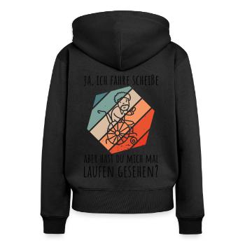 Rollstuhlfahrer Humor Spruch - Frauen Premium Bio Zip Hoodie - Schwarz - Hinten - Julia (174cm)