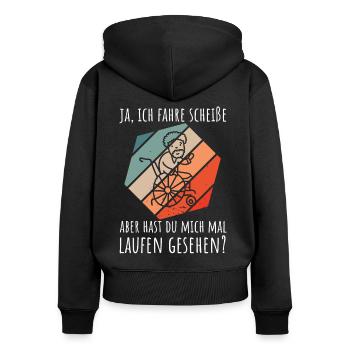 Rollstuhlfahrer Humor Spruch - Frauen Premium Bio Zip Hoodie - Schwarz - Hinten - Julia (174cm)
