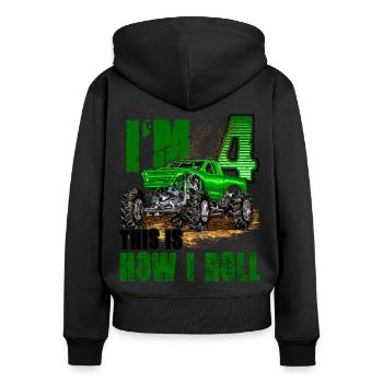 Kinder 4. Geburtstag Monster Truck für Jungen & Mädchen 4 - Frauen Premium Bio Zip Hoodie - Schwarz - Hinten - Julia (174cm)