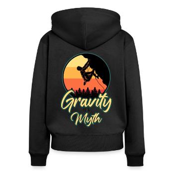 Schwerkraft ist ein Mythos Klettern Boulder Kletterer - Frauen Premium Bio Zip Hoodie - Schwarz - Hinten - Julia (174cm)