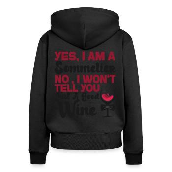 Dégustation de vin de sommelier - Sweat à capuche zippé Premium bio Femme - noir - Dos - Julia (174cm)