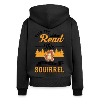 Cadeau Écureuil Gris Écureuil - Sweat à capuche zippé Premium bio Femme - noir - Dos - Julia (174cm)