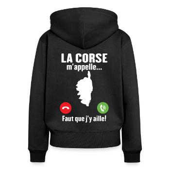 La corse m'appelle - Sweat à capuche zippé Premium bio Femme - noir - Dos - Julia (174cm)