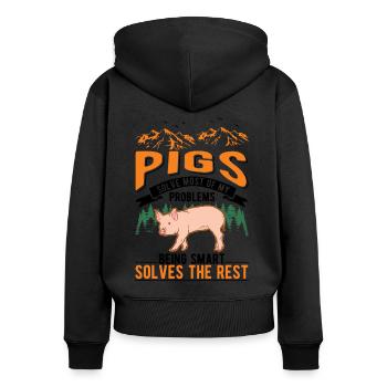 Pig Gift Farmer Pigs - Women's Premium Organic Zip Hoodie - black - Back - Julia (174cm)
