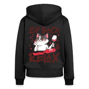 Dégustation de vin de sommelier - Sweat à capuche zippé Premium bio Femme - noir - Dos - Julia (174cm)