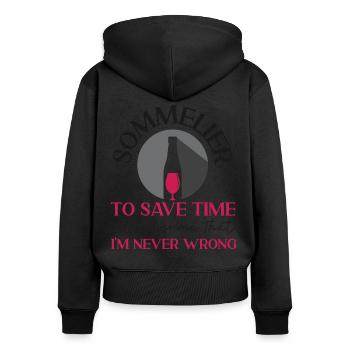 Dégustation de vin de sommelier - Sweat à capuche zippé Premium bio Femme - noir - Dos - Julia (174cm)