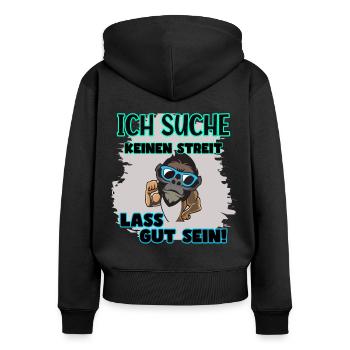 Affe Sonnenbrille Muskeln kein Streit Frieden - Frauen Premium Bio Zip Hoodie - Schwarz - Hinten - Julia (174cm)