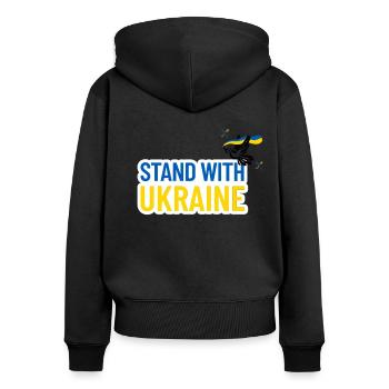 Stehe zur Ukraine - Frauen Premium Bio Zip Hoodie - Schwarz - Hinten - Julia (174cm)