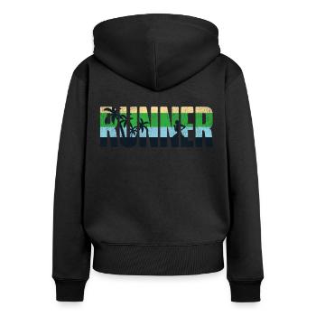 Running Runner Semi-Marathon Rétro - Sweat à capuche zippé Premium bio Femme - noir - Dos - Julia (174cm)