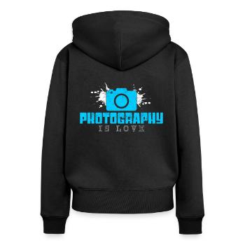 Fotografie - Frauen Premium Bio Zip Hoodie - Schwarz - Hinten - Julia (174cm)