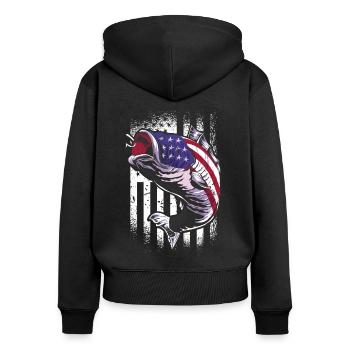 Pêcheur USA Flag Pêche Pêche Pêcheur - Sweat à capuche zippé Premium bio Femme - noir - Dos - Julia (174cm)