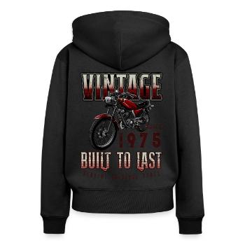 Vintage Motorcycle Bikers Motorbike Birthday 1975 - Women's Premium Organic Zip Hoodie - black - Back - Julia (174cm)