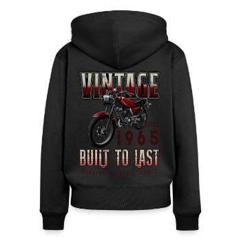Vintage Moto Motards Moto Anniversaire 1965 - Sweat à capuche zippé Premium bio Femme - noir - Dos - Julia (174cm)