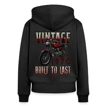 Vintage Moto Bikers Moto Anniversaire 1970 - Sweat à capuche zippé Premium bio Femme - noir - Dos - Julia (174cm)