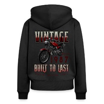Vintage Motorrad Biker Motorrad Geburtstag 1987 - Frauen Premium Bio Zip Hoodie - Schwarz - Hinten - Julia (174cm)