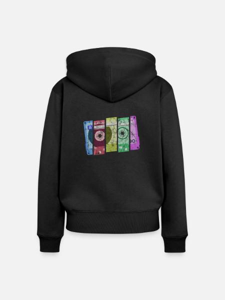 Cassette Colours - Frauen Premium Bio Zip Hoodie - Schwarz