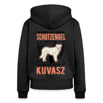Kuvasz Schutzengel - Frauen Premium Bio Zip Hoodie - Schwarz - Hinten - Julia (174cm)
