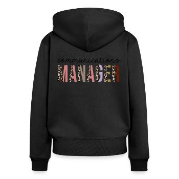 Kommunikationsmanager Leopard Print Lustig - Frauen Premium Bio Zip Hoodie - Schwarz - Hinten - Julia (174cm)