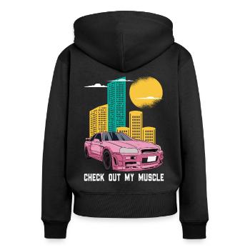 Voiture de sport Automobile - Sweat à capuche zippé Premium bio Femme - noir - Dos - Julia (174cm)