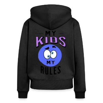 Kinder Kind Baby Erziehung Regeln lustig Geschenk - Frauen Premium Bio Zip Hoodie - Schwarz - Hinten - Julia (174cm)
