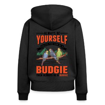Budgerigar Cadeau Welli Perruche - Sweat à capuche zippé Premium bio Femme - noir - Dos - Julia (174cm)