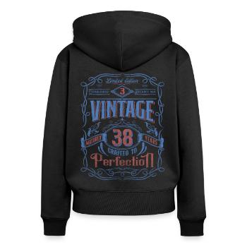 Vintage Crafted To Perfection 38th Birthday - Frauen Premium Bio Zip Hoodie - Schwarz - Hinten - Julia (174cm)