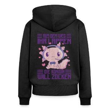 Die Königin Will Zocken Gamer Girl - Frauen Premium Bio Zip Hoodie - Schwarz - Hinten - Julia (174cm)