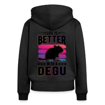 Life is better with a Degu - Frauen Premium Bio Zip Hoodie - Schwarz - Hinten - Julia (174cm)