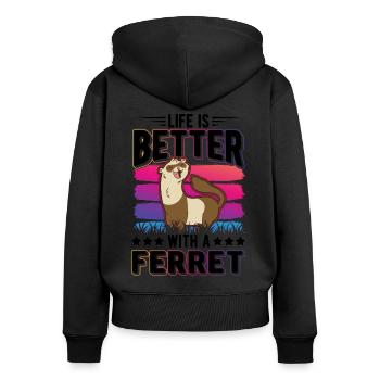 La vie est meilleure avec un Furet Frettchen - Sweat à capuche zippé Premium bio Femme - noir - Dos - Julia (174cm)