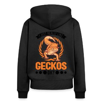 I just really like Geckos Leopardgecko - Frauen Premium Bio Zip Hoodie - Schwarz - Hinten - Julia (174cm)