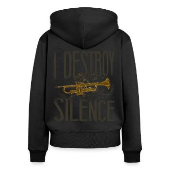 Trompettiste Vintage I Destroy - Sweat à capuche zippé Premium bio Femme - noir - Dos - Julia (174cm)