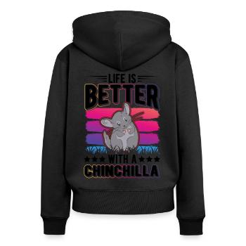 Life is better with a Chinchilla - Frauen Premium Bio Zip Hoodie - Schwarz - Hinten - Julia (174cm)