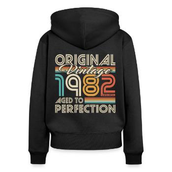 40. Geburtstag Jahrgang 1982 Aged to Perfection - Frauen Premium Bio Zip Hoodie - Schwarz - Hinten - Julia (174cm)