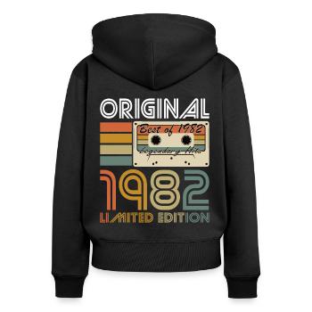 40e anniversaire né en 1982 Original 1982 - Sweat à capuche zippé Premium bio Femme - noir - Dos - Julia (174cm)