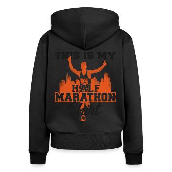 Running Runner Half Marathon - Frauen Premium Bio Zip Hoodie - Schwarz - Hinten - Julia (174cm)