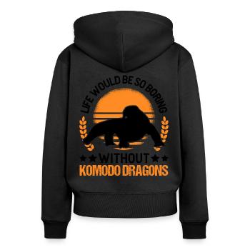 Komodowaran Geschenk Komodo Dragon Waran - Frauen Premium Bio Zip Hoodie - Schwarz - Hinten - Julia (174cm)