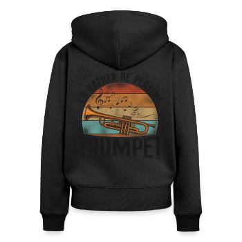 Trumpet Player Vintage Retro I'd - Frauen Premium Bio Zip Hoodie - Schwarz - Hinten - Julia (174cm)