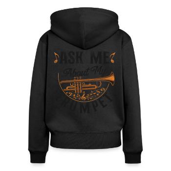 Trumpet Player Vintage Ask Me - Frauen Premium Bio Zip Hoodie - Schwarz - Hinten - Julia (174cm)