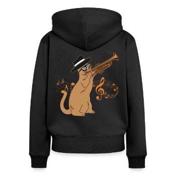 Trompettiste Cat Jazz Vintage - Sweat à capuche zippé Premium bio Femme - noir - Dos - Julia (174cm)