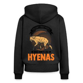 Hyäne Geschenk Erdwolf Hyena - Frauen Premium Bio Zip Hoodie - Schwarz - Hinten - Julia (174cm)