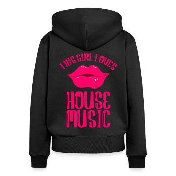 House Music EDM Fille - Sweat à capuche zippé Premium bio Femme - noir - Dos - Julia (174cm)