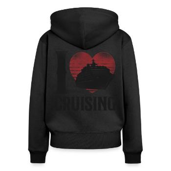 Bateau de croisière Vacances Coeur Vintage - Sweat à capuche zippé Premium bio Femme - noir - Dos - Julia (174cm)