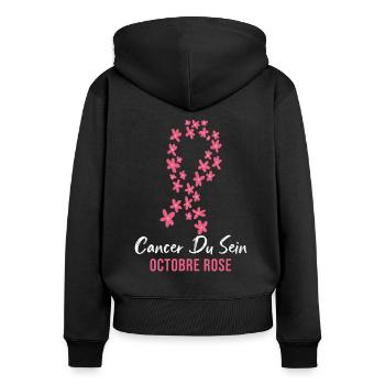 Cancer du Sein octobre rose - Sweat à capuche zippé Premium bio Femme - noir - Dos - Julia (174cm)