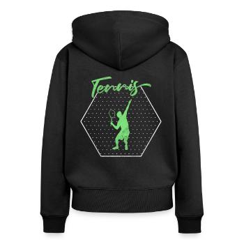 Tennis - Frauen Premium Bio Zip Hoodie - Schwarz - Hinten - Julia (174cm)
