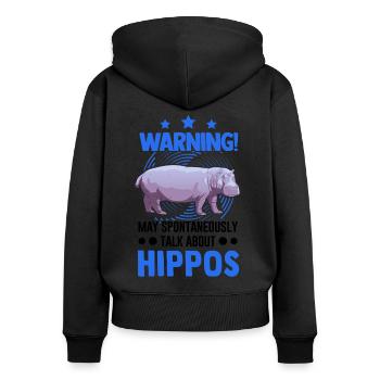 Warning Hippo Hippo Hippo Hippo - Women's Premium Organic Zip Hoodie - black - Back - Julia (174cm)